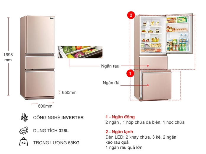 Tủ lạnh Mitsibishi Electric Inverter 326 lít MR-CX41EJ-PS-V