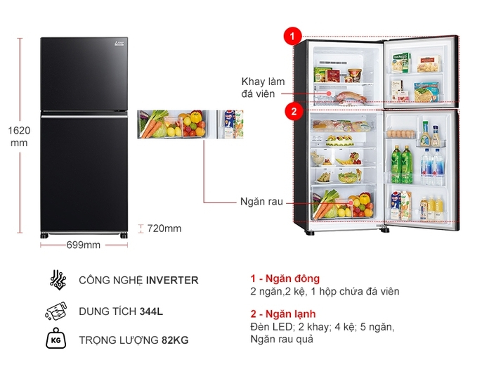 Tủ lạnh Mitsubishi Electric Inverter 344 lít MR-FX43EN-GBK-V