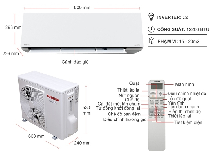 Máy lạnh Toshiba Inverter 1.5 HP RAS-H13E2KCVG-V