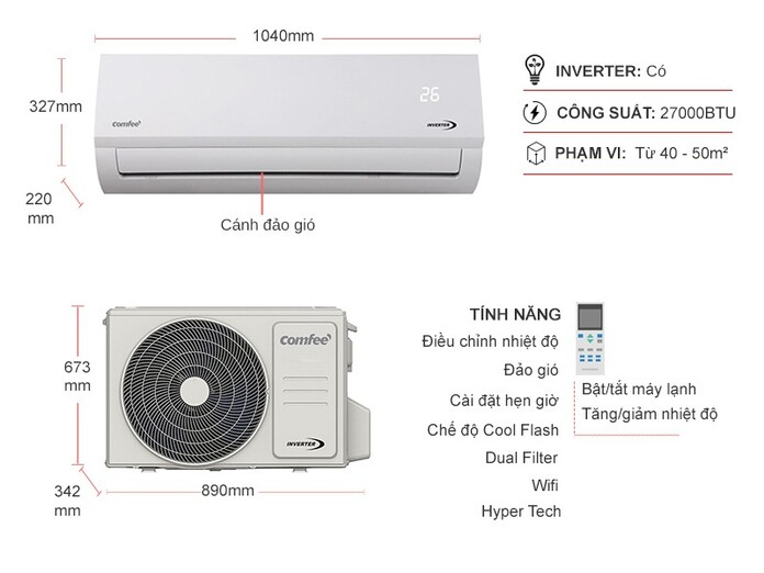 Máy lạnh Comfee Inverter 3 HP CFS-28VAF