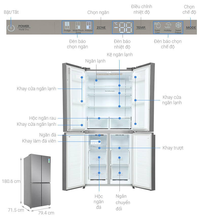 Tủ lạnh Casper Inverter 462 lít Multi Door RM-520VT