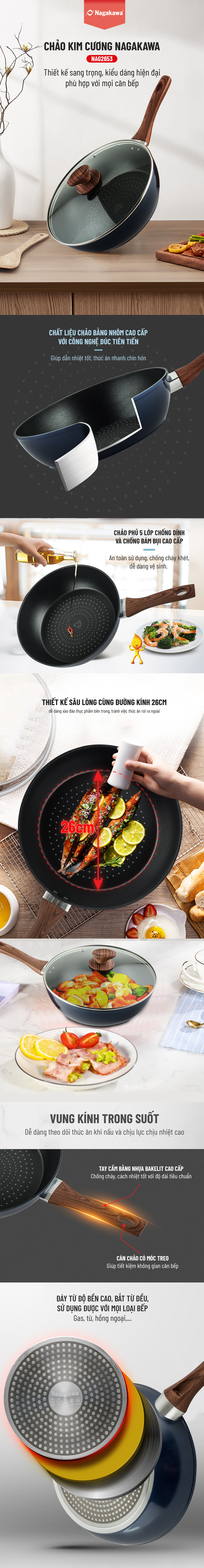 Chảo Kim Cương Đáy Từ Nagakawa NAG2653 (26cm) - Hàng Chính Hãng