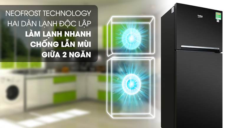 2 dàn lạnh độc lập - Tủ lạnh Beko Inverter 188 lít RDNT200I50VWB