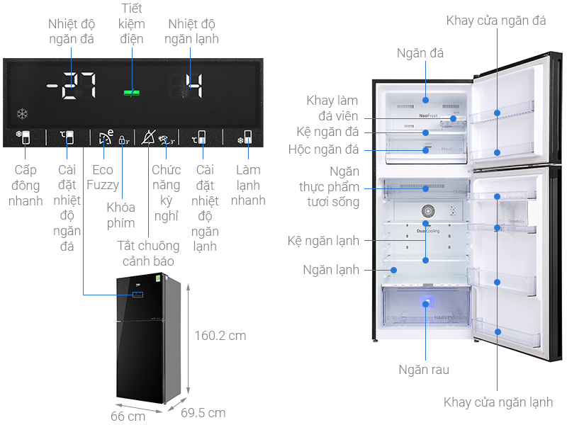 Tủ lạnh Beko Inverter 340 lít RDNT371E50VZGB