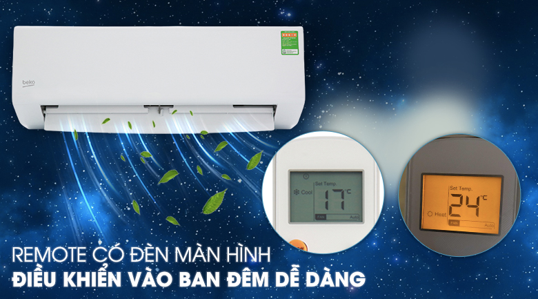 Máy lạnh Beko 1 HP RSSC09CV - Remote có đèn màn hình