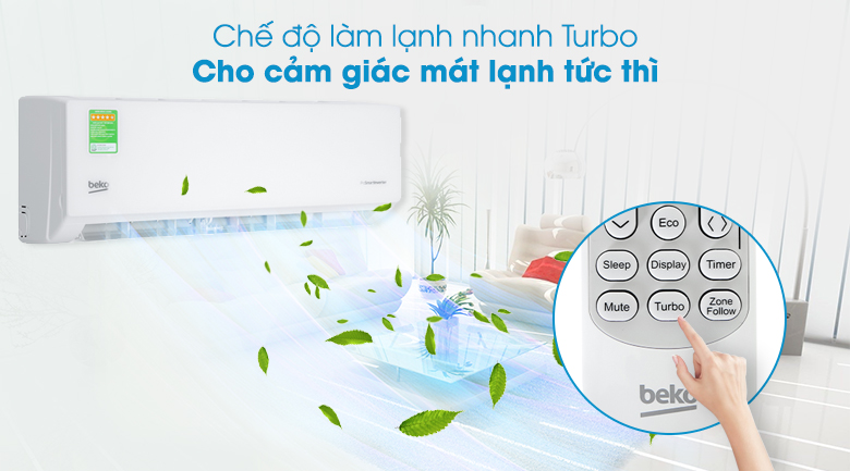 Máy lạnh Beko Inverter 1 HP RSVC09VT - Làm lạnh nhanh Turbo
