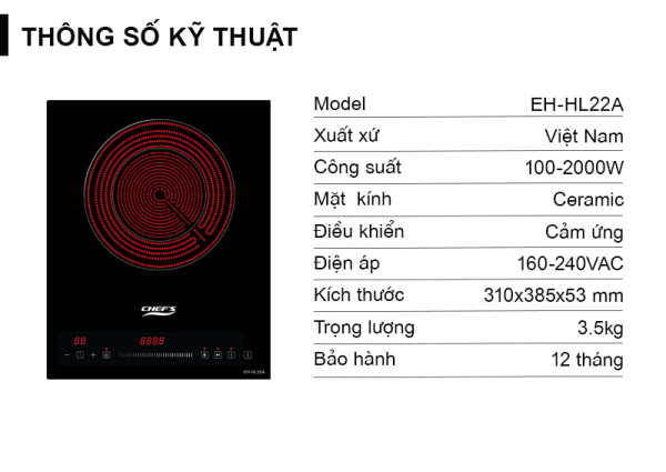 Bếp hồng ngoại đơn Chefs EH-HL22A 4