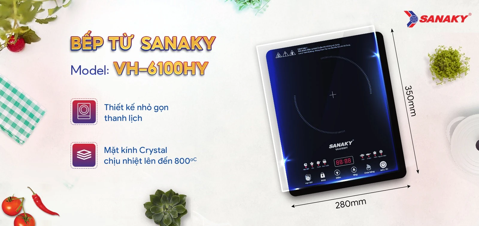 Thiết kế Bếp Từ đơn Sanaky VH-6100HY nhỏ gọn thanh lịch