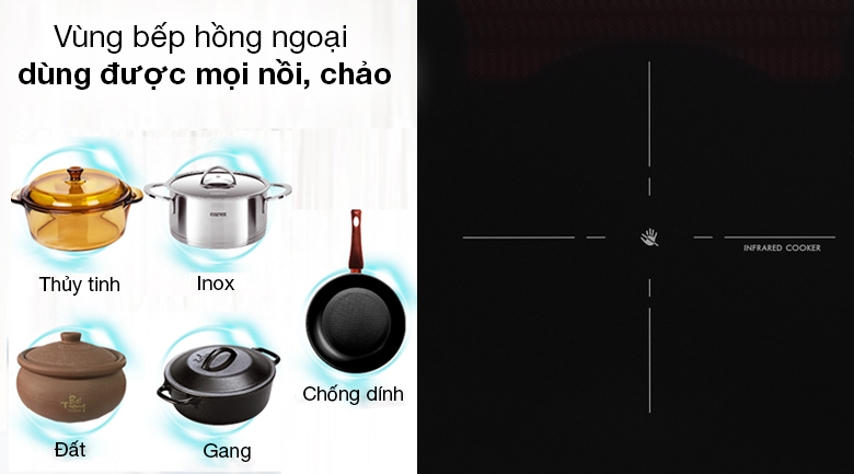 Bếp từ hồng ngoại Junger SIS-68 - Vùng bếp hồng ngoại sử dụng được mọi loại nồi, chảo