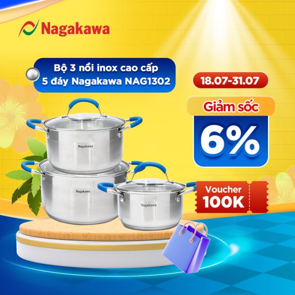 Bộ nồi inox Nagakawa NAG1302 6