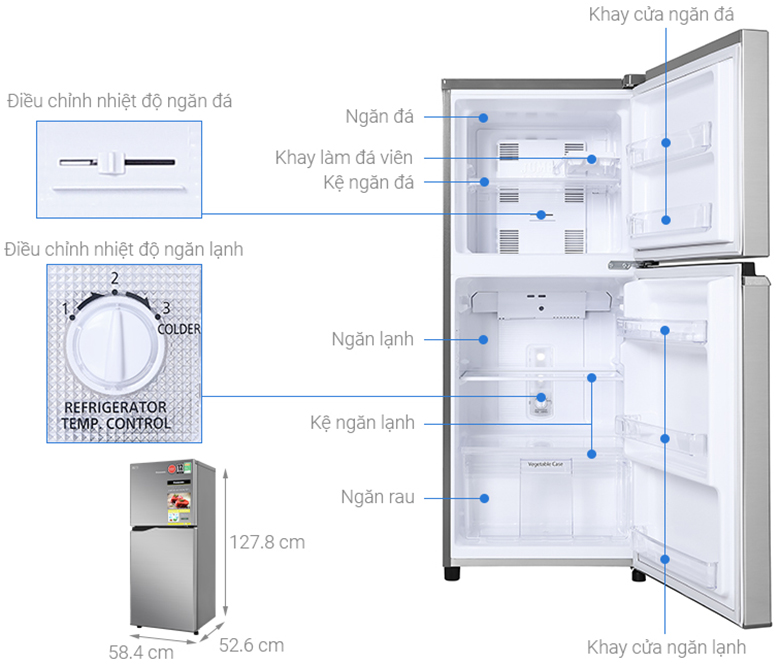 kích thước Tủ lạnh Panasonic Inverter 170 lít NR-BA190PPVN