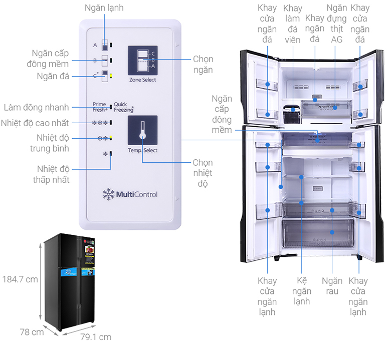 kích thước Tủ lạnh Panasonic Inverter 550 lít NR-DZ601VGKV
