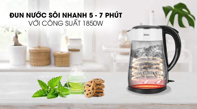 Công suất 1850W - Ấm đun siêu tốc Midea 1.7 lít MK-17DS