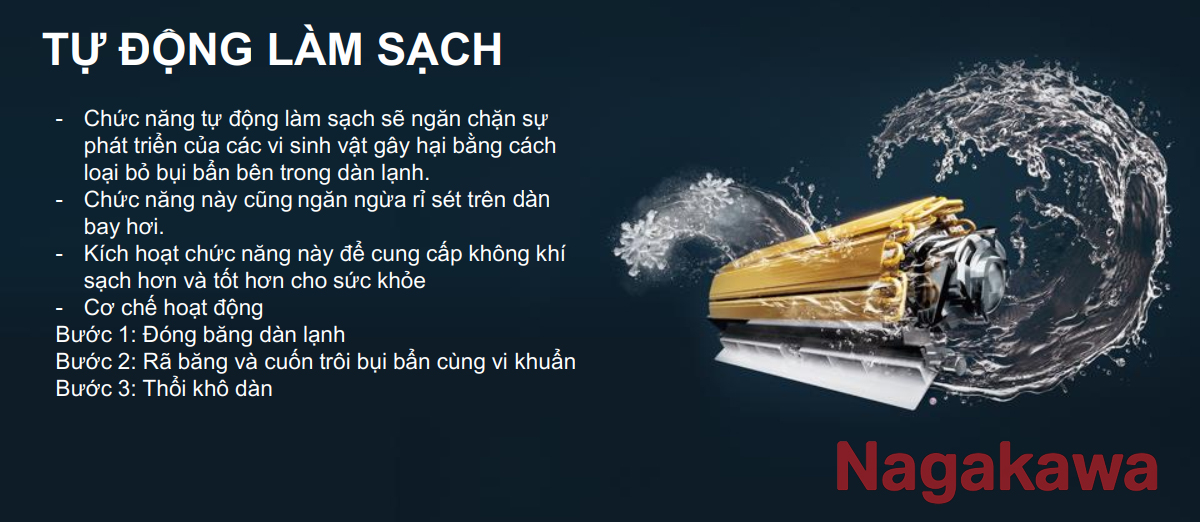 Điều hòa Nagakawa tự động làm sach dàn lạnh Điều hòa Nagakawa tự động làm sach dàn lạnh