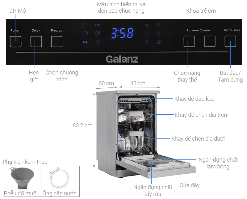 Máy rửa chén độc lập có sấy Galanz W45A3A401M-0E1