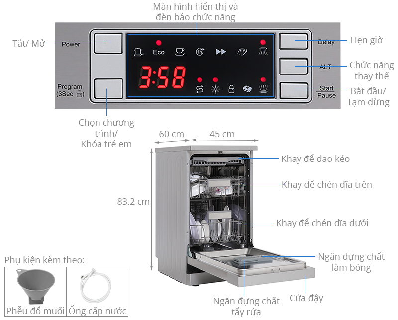 Máy rửa chén độc lập có sấy Galanz W45A3A401S-0E1(SS)