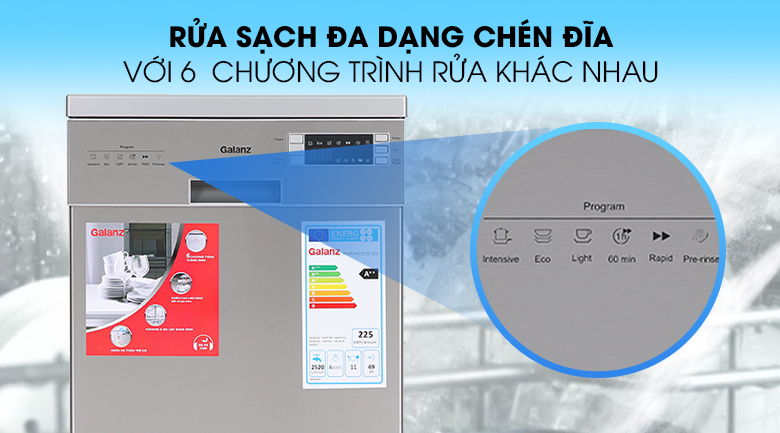 Máy rửa chén độc lập Galanz W45A3A401S-0E1(SS) - 6 chương trình rửa khác nhau