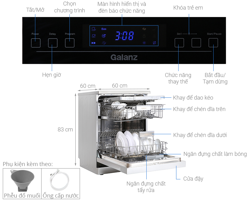 Máy rửa chén độc lập có sấy Galanz W60B1A401M-AE5(SS)