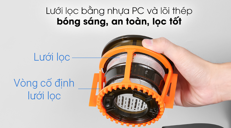 Máy ép trái cây Korihome JEK-636 - Lưới lọc máy ép trái cây Korihome bằng nhựa PC và lõi thép bóng sáng
