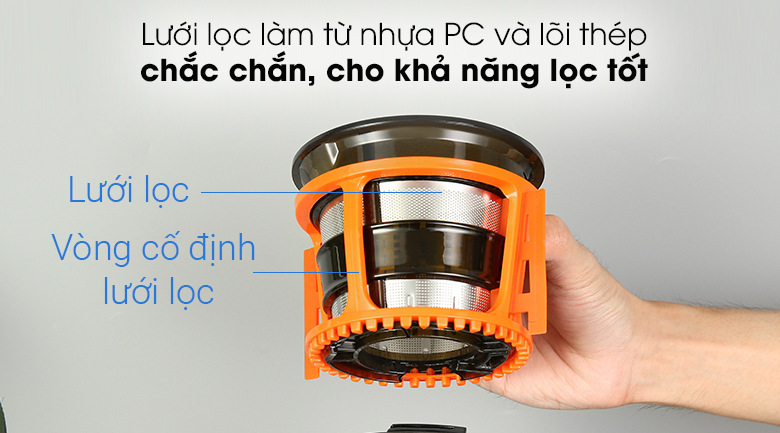 Máy ép trái cây Korihome JEK-688 - Lưới lọc làm từ chất liệu nhựa PC và lõi thép bền bỉ