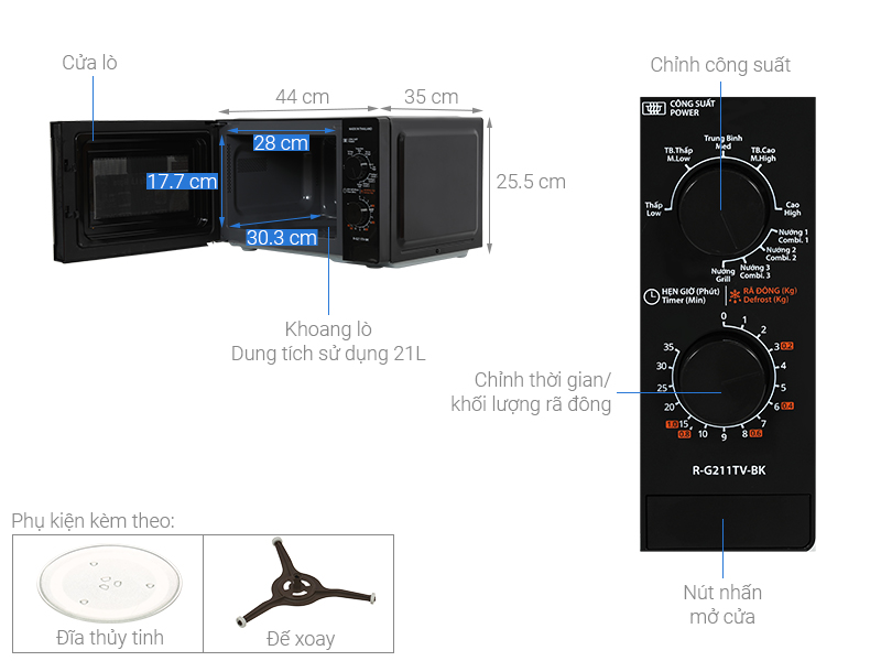 Lò vi sóng có nướng Sharp R-G211TV-BK 21 lít