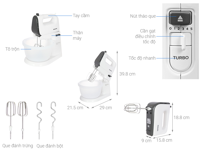 Máy nhồi bột đánh trứng Philips HR3745/00