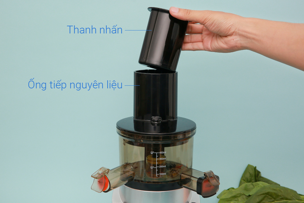 Thiết kế ống tiếp nguyên liệu đường kính rộng - Máy ép chậm trái cây Korihome JEK-844