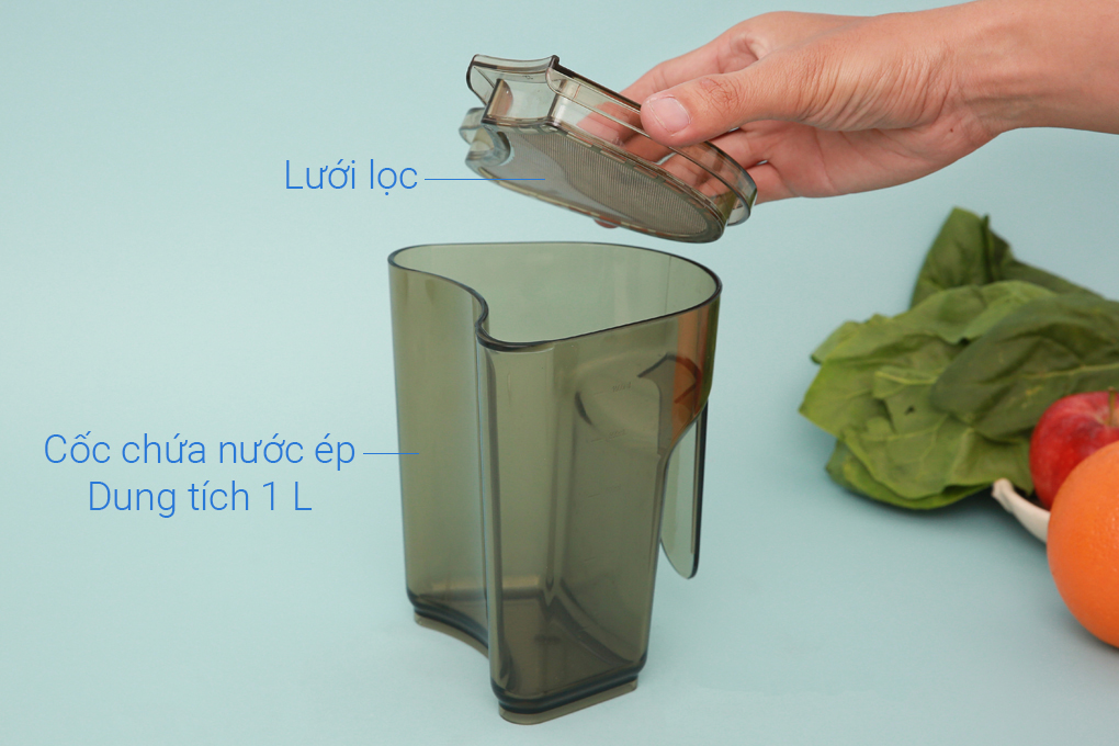 Cốc đựng nước ép dung tích 1 lít có thêm lưới lọc - Máy ép chậm trái cây Korihome JEK-844