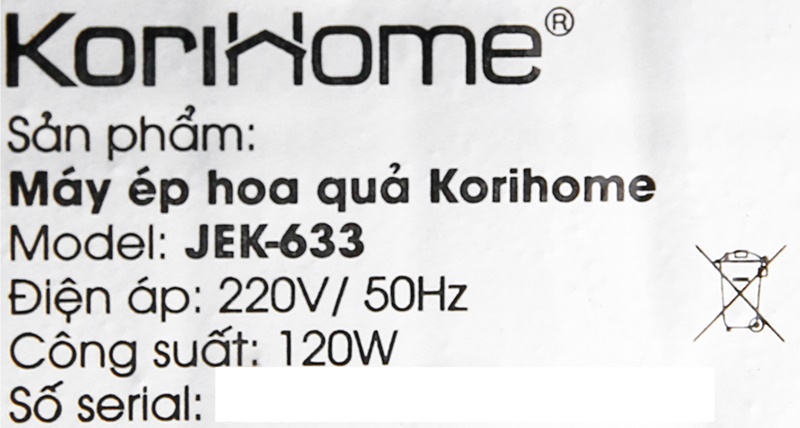 Công suất 120 W - Máy ép chậm Korihome JEK-633