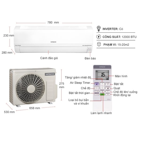 Máy lạnh Hitachi Inverter 1.5 Hp RAS-SD13CD/RAC-SX13CD(W) 1