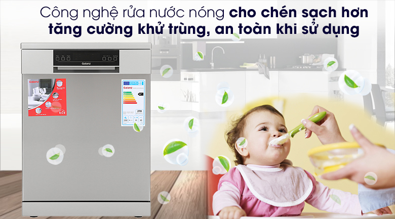 Máy rửa chén độc lập Có Sấy Galanz W60B1A401M-AE5(SS) - Công nghệ rửa nước nóng