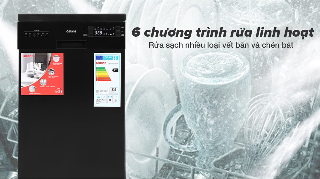 6 chương trình rửa khác nhau - Máy rửa chén Galanz W45A3A401S-0E1(B) 1850W