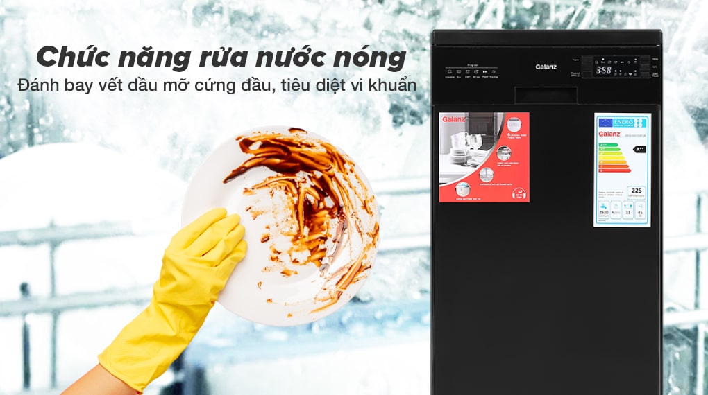 Chức năng rửa nước nóng - Máy rửa chén Galanz W45A3A401S-0E1(B) 1850W