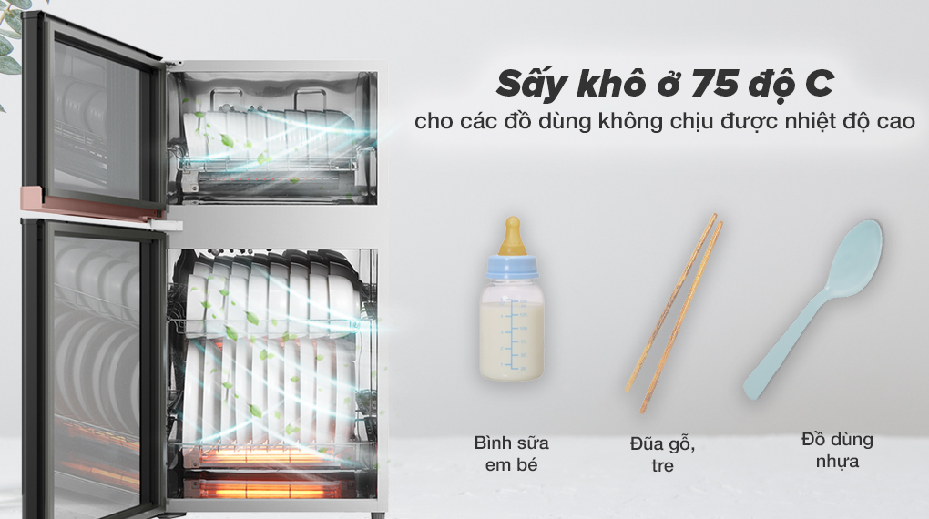 Chức năng sấy khô ở 75 độ C - Máy sấy chén Midea MXV-ZLP80XC65-R 750W
