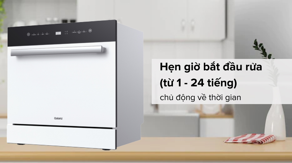 Máy rửa chén mini có sấy Galanz W8A2Q1-0E1(W) - Hẹn giờ bắt đầu rửa