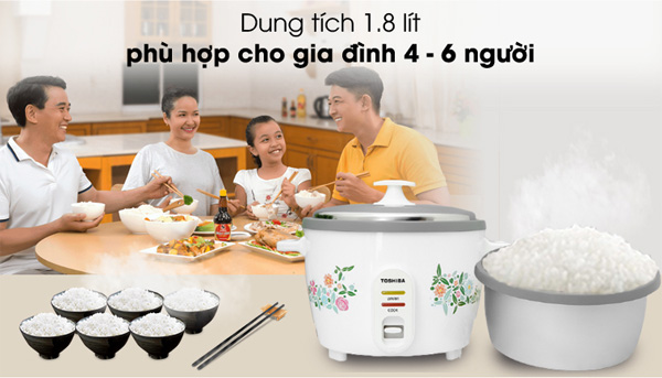 Dung tích 1,8 lít đáp ứng nhu cầu gia đình từ  4- 6 thành viên