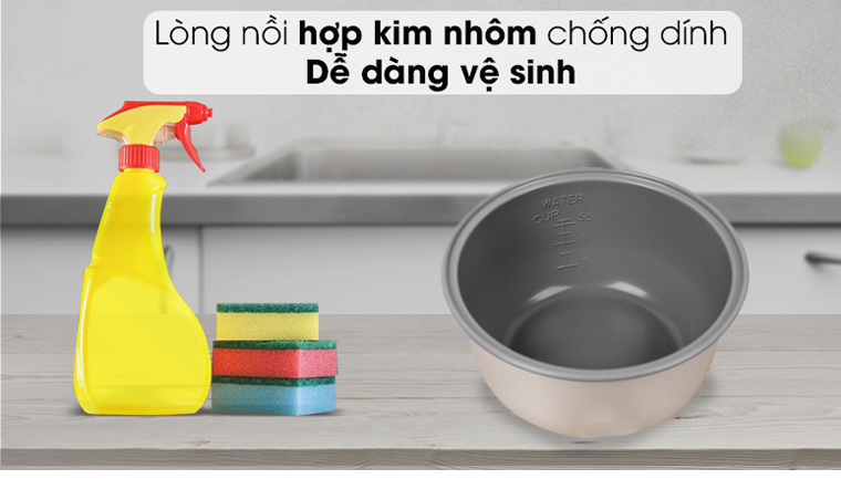 Lòng nồi hợp kim nhôm phủ men chống dính - Nồi cơm nắp gài Toshiba 1 lít RC-10JH2PV(B)