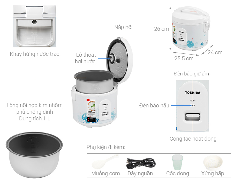 Nồi cơm nắp gài Toshiba 1 lít RC-10JH2PV(B)