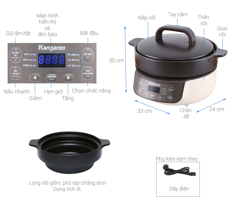 Nồi hầm dưỡng sinh Kangaroo KG3SC1 3 lít