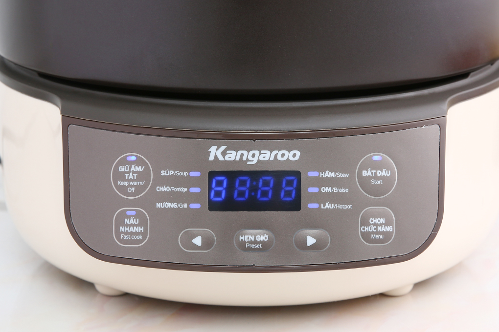 Bảng điều khiển nút nhấn dễ có tiếng Việt - Nồi hầm dưỡng sinh Kangaroo KG3SC1 3 lít