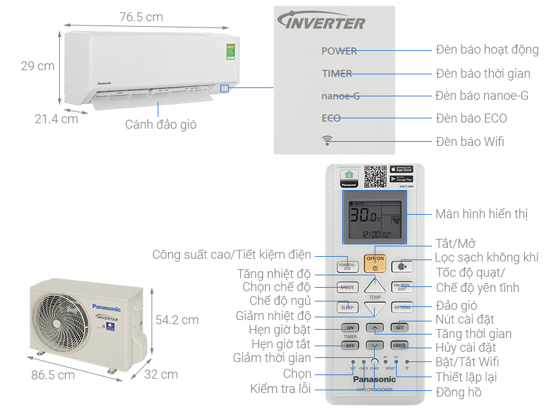 Điều hòa Panasonic Inverter 1.5 HP CU/CS-PU12AKH-8