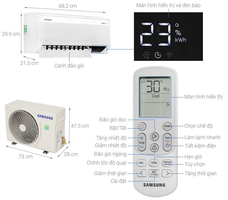 Máy lạnh Samsung Wind-Free Inverter 1 HP AR10CYFAAWKNSV