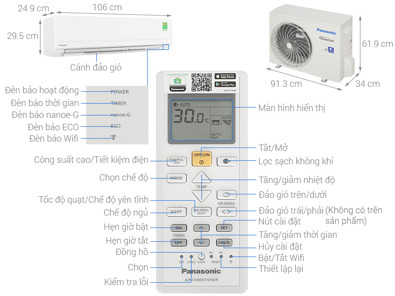 Máy lạnh Panasonic Inverter 2.5 HP CU/CS-PU24AKH-8