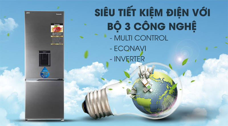 Tủ lạnh Panasonic Inverter 290 lít NR-BV320WSVN-Siêu tiết kiệm điện với bộ 3 công nghệ: Multi Control, Econavi và Inverter