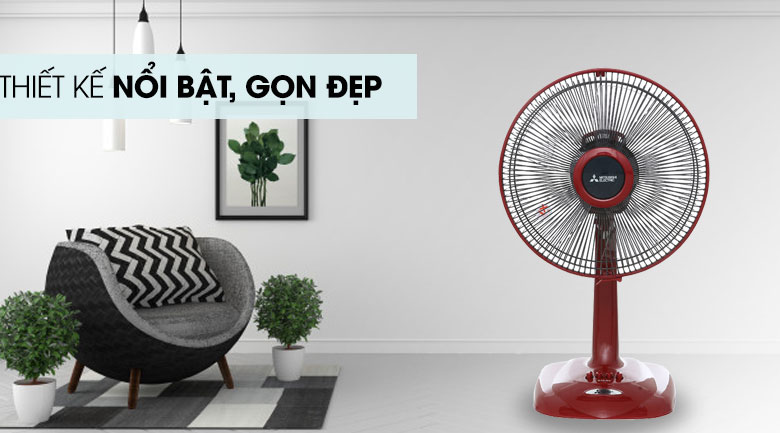 Màu đỏ đậm nổi bật, ấn tượng - Quạt bàn Mitsubishi D12-GV CY-RD đỏ đậm