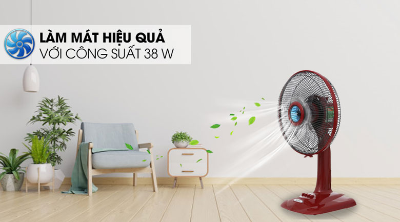 Công suất 38 W, cánh quạt sải dài 30 cm - Quạt bàn Mitsubishi D12-GV CY-RD đỏ đậm