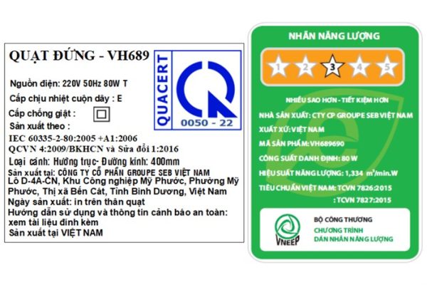 Quạt đứng Tefal 6 cánh VH689690 80W 6