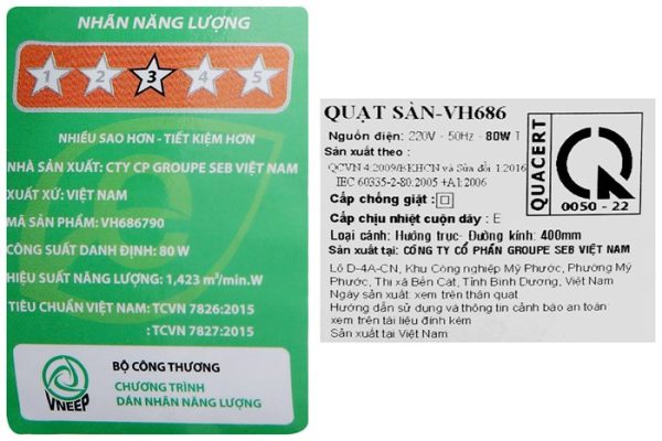 Quạt sàn Tefal 6 cánh VH686790 80W 5