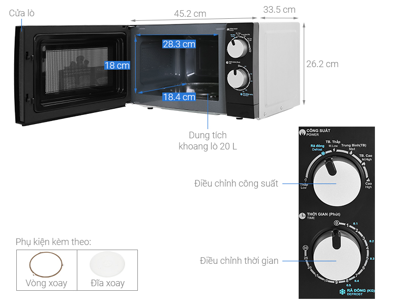 Thông số kỹ thuật Lò vi sóng Sharp R-208VN-WS 20 lít