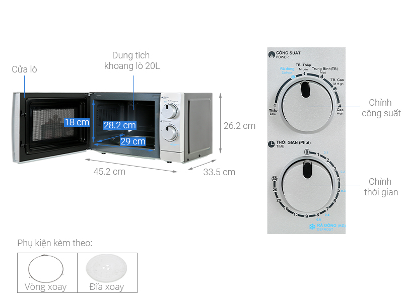 Thông số kỹ thuật Lò vi sóng Sharp R-209VN-SK 20 lít